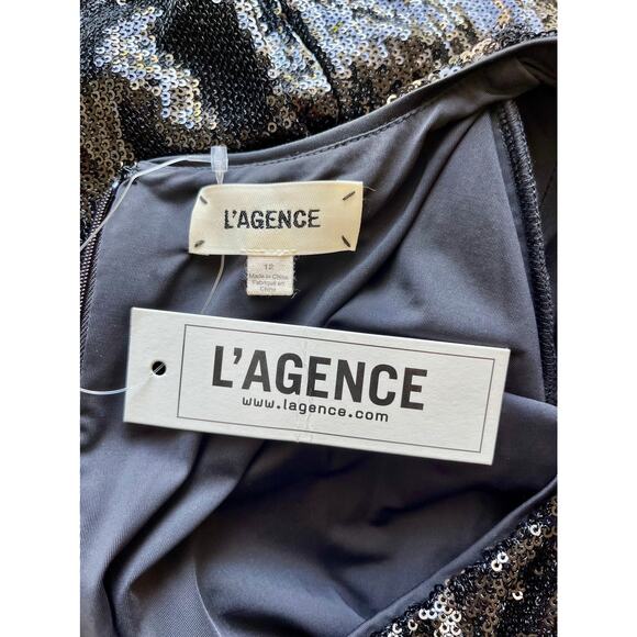 L'Agence Alba Long Sleeve Mini Sequin Dress Black Size 12 - Picture 5 of 7